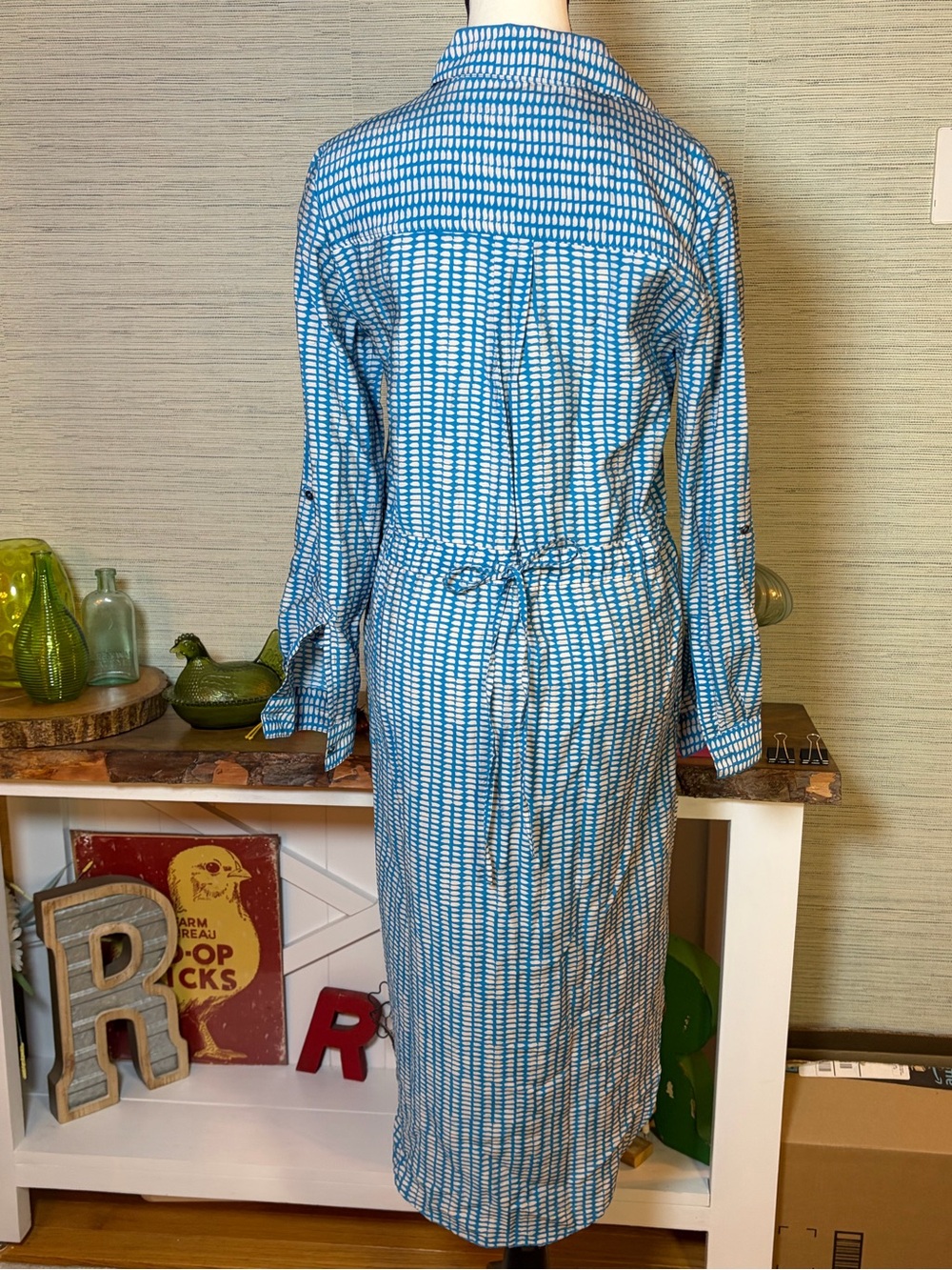 Anthropologie Maeve Jemima Midi Shirt Dress Button Front Blue White Women Size 0 - Picture 4 of 7